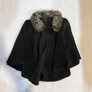 Black Cape Poncho with Faux Fur Trim